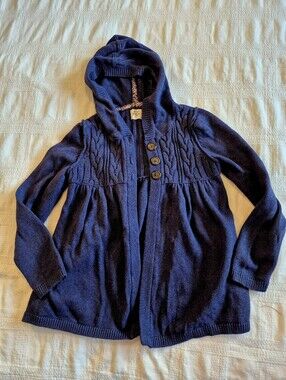 Mini Boden girls 7 - 8 years navy hooded button up sweater VGUC